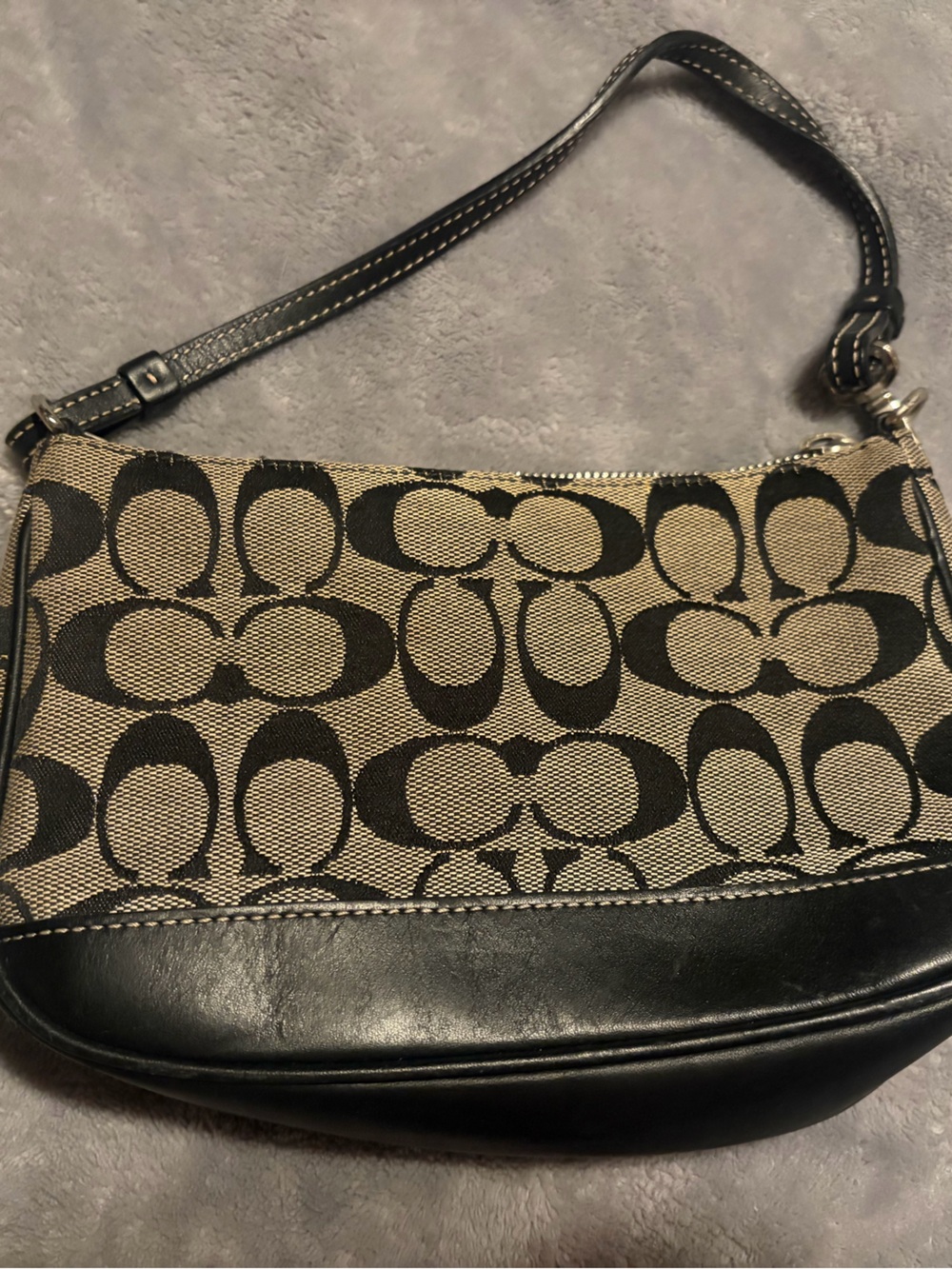 Vintage Y2K Coach Demi 9084 Signature Jacquard Black Leather Shoulder Bag Purse